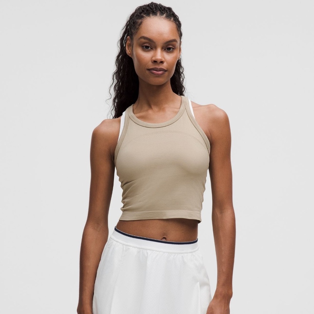 Swiftly tech cropped racerback tank top *Sheer Oak